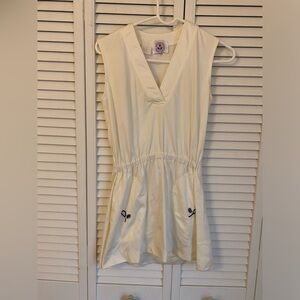 VTG Loomtogs Tennis Collared Dress Womens Small White Mini 1970s Preppy Racquets